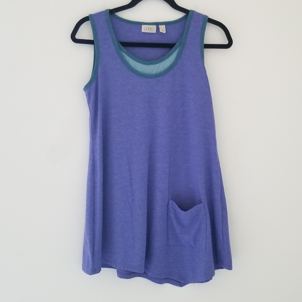 LOGO Lori Goldstein Heathered Periwinkle & Teal Sleeveless Rib Knit Tank Size XS - Picture 2 of 8